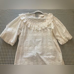 Sezane White Lace Puff Sleeve Top, US Size 4